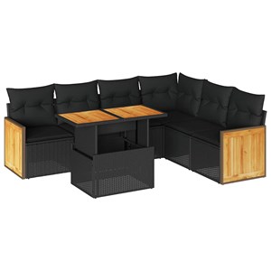 Maison exclusive - salon de jardin avec coussins 7 pcs noir résine tressée acaci
