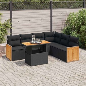 Maison exclusive - salon de jardin avec coussins 7 pcs noir résine tressée acaci