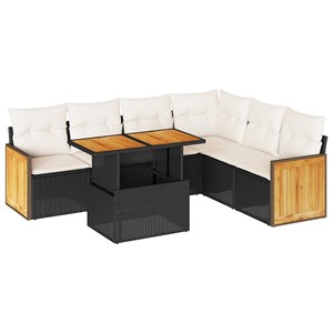 Maison exclusive - salon de jardin avec coussins 7 pcs noir résine tressée acaci