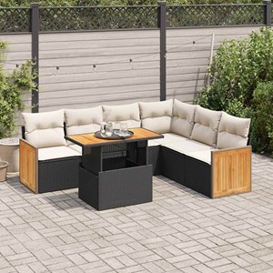Maison exclusive - salon de jardin avec coussins 7 pcs noir résine tressée acaci