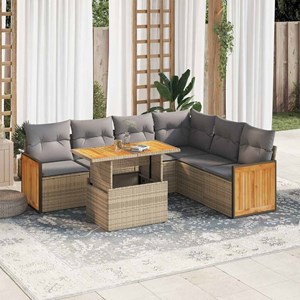 Maison exclusive - salon de jardin avec coussins 7 pcs beige résine tressée acac