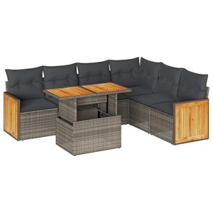 Maison exclusive - salon de jardin avec coussins 7 pcs gris résine tressée acaci