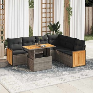 Maison exclusive - salon de jardin avec coussins 7 pcs gris résine tressée acaci