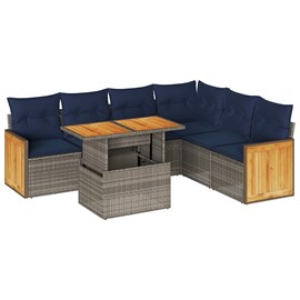 Maison exclusive - salon de jardin avec coussins 7 pcs gris résine tressée acaci