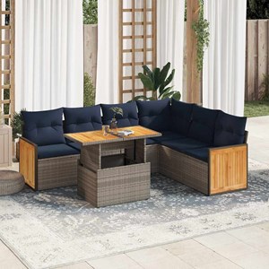 Maison exclusive - salon de jardin avec coussins 7 pcs gris résine tressée acaci