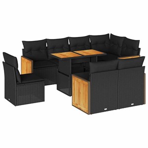 Maison exclusive - salon de jardin avec coussins 9 pcs noir résine tressée acaci