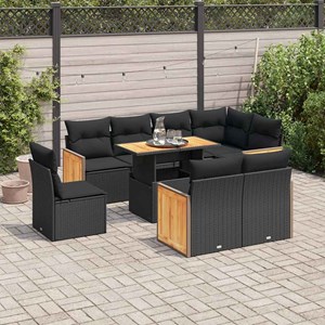 Maison exclusive - salon de jardin avec coussins 9 pcs noir résine tressée acaci