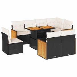 Maison exclusive - salon de jardin avec coussins 9 pcs noir résine tressée acaci