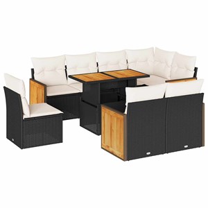 Maison exclusive - salon de jardin avec coussins 9 pcs noir résine tressée acaci