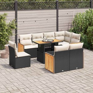 Maison exclusive - salon de jardin avec coussins 9 pcs noir résine tressée acaci