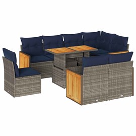 Maison exclusive - salon de jardin avec coussins 9 pcs gris résine tressée acaci