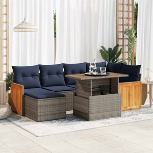 Maison exclusive - salon de jardin avec coussins 7 pcs noir résine tressée acaci