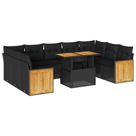 Maison exclusive - salon de jardin 10 pcs avec coussins noir résine tressée acac