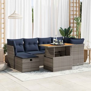 Maison exclusive - salon de jardin avec coussins 7 pcs noir résine tressée acaci