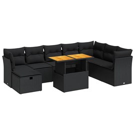 Maison exclusive - salon de jardin avec coussins 9 pcs noir résine tressée acaci