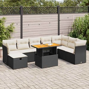 Maison exclusive - salon de jardin avec coussins 9 pcs noir résine tressée acaci