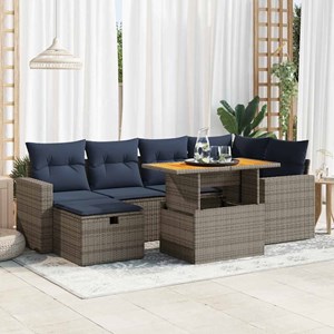 Maison exclusive - salon de jardin avec coussins 7 pcs noir résine tressée acaci