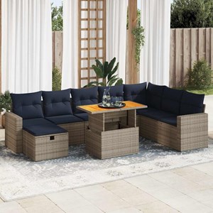 Maison exclusive - salon de jardin avec coussins 9 pcs gris résine tressée acaci