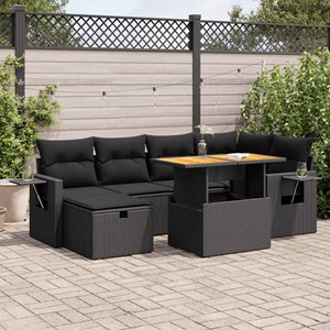 Maison exclusive - salon de jardin avec coussins 8 pcs noir résine tressée acaci