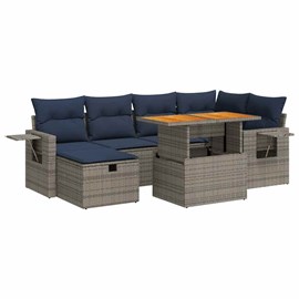 Maison exclusive - salon de jardin avec coussins 7 pcs noir résine tressée acaci