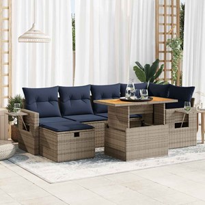 Maison exclusive - salon de jardin avec coussins 7 pcs noir résine tressée acaci