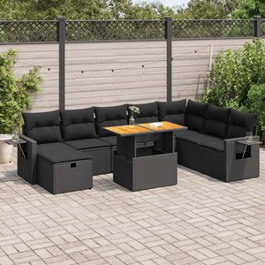Maison exclusive - salon de jardin avec coussins 9 pcs noir résine tressée acaci