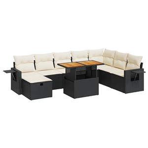 Maison exclusive - salon de jardin avec coussins 9 pcs noir résine tressée acaci