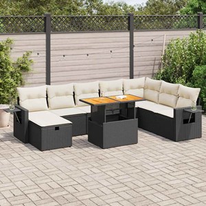 Maison exclusive - salon de jardin avec coussins 9 pcs noir résine tressée acaci
