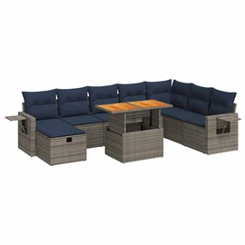 Maison exclusive - salon de jardin avec coussins 9 pcs gris résine tressée acaci