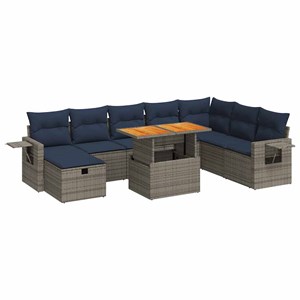 Maison exclusive - salon de jardin avec coussins 9 pcs gris résine tressée acaci