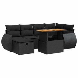 Maison exclusive - salon de jardin avec coussins 8 pcs noir résine tressée acaci
