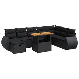 Maison exclusive - salon de jardin avec coussins 9 pcs noir résine tressée acaci