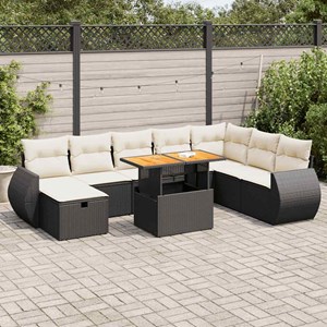 Maison exclusive - salon de jardin avec coussins 9 pcs noir résine tressée acaci
