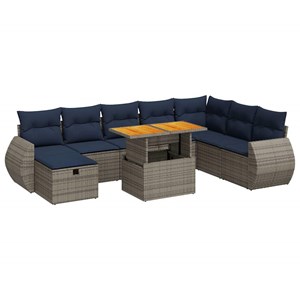 Maison exclusive - salon de jardin avec coussins 9 pcs gris résine tressée acaci