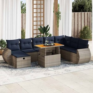 Maison exclusive - salon de jardin avec coussins 9 pcs gris résine tressée acaci