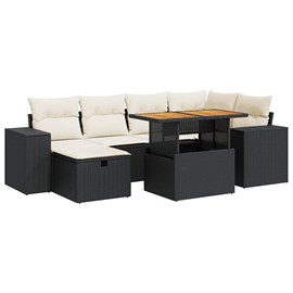 Maison exclusive - salon de jardin avec coussins 8 pcs noir résine tressée acaci