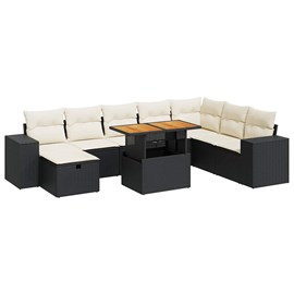 Maison exclusive - salon de jardin avec coussins 9 pcs noir résine tressée acaci