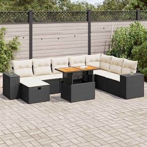 Maison exclusive - salon de jardin avec coussins 9 pcs noir résine tressée acaci