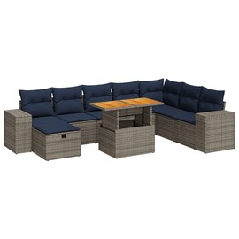 Maison exclusive - salon de jardin avec coussins 9 pcs gris résine tressée acaci
