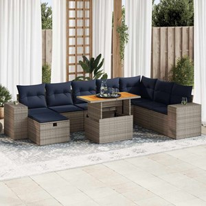 Maison exclusive - salon de jardin avec coussins 9 pcs gris résine tressée acaci