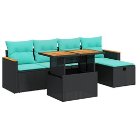 Maison exclusive - salon de jardin 6 pcs avec coussins noir résine tressée acaci