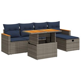 Maison exclusive - salon de jardin avec coussins 6 pcs gris résine tressée acaci