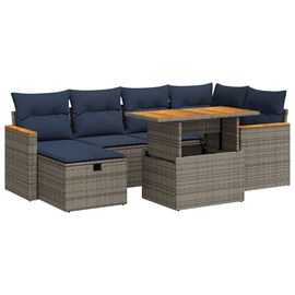 Maison exclusive - salon de jardin avec coussins 7 pcs gris résine tressée acaci