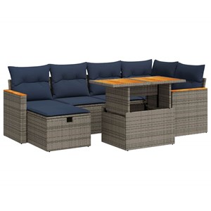 Maison exclusive - salon de jardin avec coussins 7 pcs gris résine tressée acaci