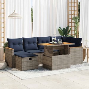 Maison exclusive - salon de jardin avec coussins 7 pcs gris résine tressée acaci