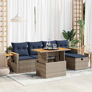 Maison exclusive - salon de jardin avec coussins 6 pcs gris résine tressée acaci