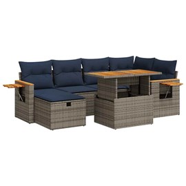 Maison exclusive - salon de jardin avec coussins 7 pcs gris résine tressée acaci
