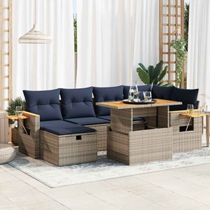Maison exclusive - salon de jardin avec coussins 7 pcs gris résine tressée acaci