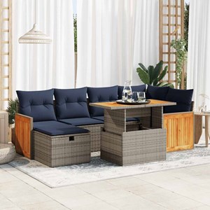 Maison exclusive - salon de jardin avec coussins 7 pcs gris résine tressée acaci
