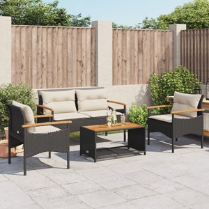 Maison exclusive - salon de jardin 4 pcs avec coussins noir résine tressée